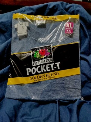 Vtg 1998 NOS Fruit of the Loom Pocket T Shirt Blue Men's XL 46-48 Golden Blend - Image 1 of 4