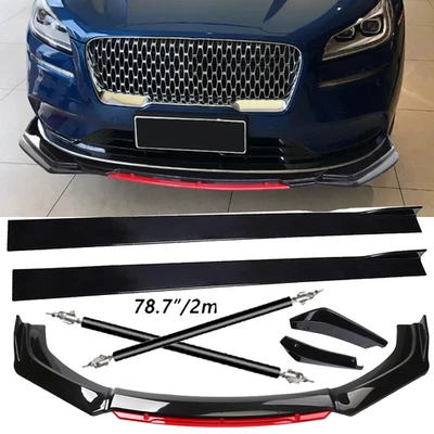 For Lincoln MKZ U Front Bumper Lip Chin Splitter Spoiler Side Skirt Black Red - Image 1 of 4