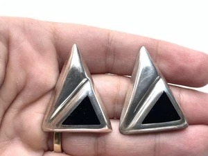 Vintage Taxco Mexico 925 Sterling Silver Enamel Puffy Modernist Earrings ~ 15.6g - Imagen 1 de 7