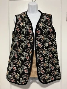 Vintage Brocade Vest Floral Design Bound Black Binding No Brand/Size circa 1980s - Picture 1 of 12
