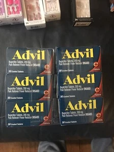Advil Ibuprofen 200mg Pain Reliever & Fever Reducer Coated Tablets 50 Ct 6 Pack - Picture 1 of 3