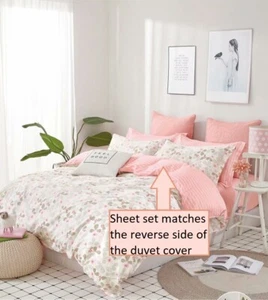 Queen Pink Blossom Sheet Set: 1 flat sheet 1 fitted sheet 2 pillowcases (P1942) - Picture 1 of 1