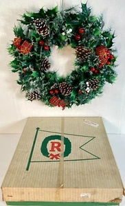 Vintage Mid-Century Herman Rynveld's 14" Faux Holly Pine Christmas Wreath w/Box - Picture 1 of 9