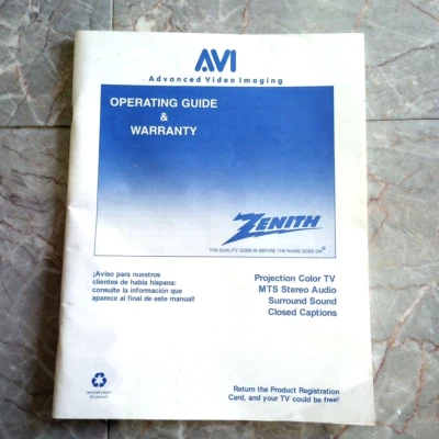 Zenith AVI Projection Color TV  MTS Surround Sound Operating Guide & Warranty - Image 1 of 4