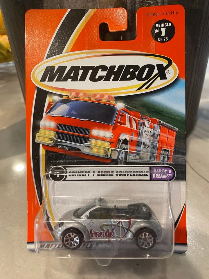 2001 Matchbox #1/75 I Sogni Di Papà CONCEPT 1 BEETLE CONVERTIBILE Argento - Immagine 1 di 1