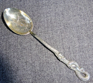 Antique Imperial Russian 84 5” Spoon Sterling Nagasaki Japan Snake & Rat