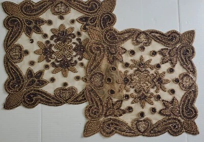 Vintage Faux Jewel - Beads -Sequins Tulle Fabric Inserts -Set of 2 - 15" x 15.5" - Image 1 of 4