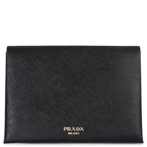 69899 auth PRADA black / red Saffiano leather SMALL DOCUMENT PORTFOLIO POUCH Bag - Picture 1 of 9