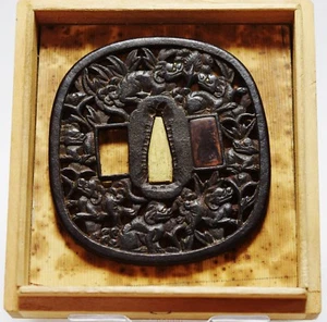 Japanisches antikes sieben Shishi Leo Löwe Daito langes Schwert Katana TSUBA (b68) - Bild 1 von 12