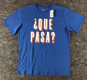 Boys Novelty T-Shirt QUE PASA Blue Short Sleeve Shirt Size 14 - Picture 1 of 7