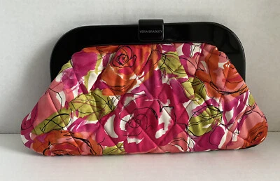 Vera Bradley Vintage Rose Millie Silk Clutch Purse Pink Peach Floral - Image 1 of 4