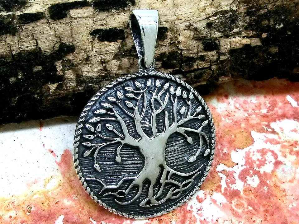 Albero Vita 925 Sterling Ciondolo IN Argento Ø 2,4 CM Albero Della Vita Yggdrsil - Immagine 1 di 1