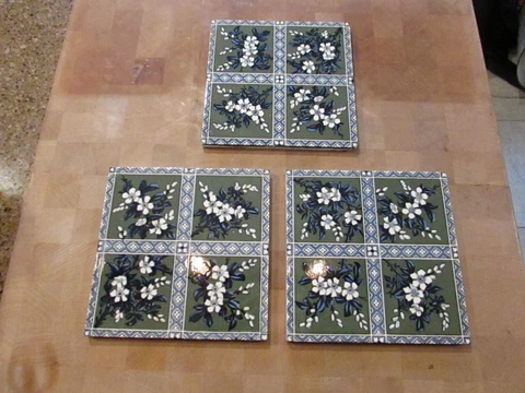 Antique SET of 3 art deco floral fireplace tiles 1900s art nouveau ceramic Cover