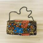 Moyna Anthropologie Beaded Clutch Turquoise Beads on Brown Beaded background bag