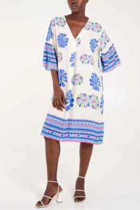 NOVA LADIES V NECK FLORAL BORDER DRESS NEW ONE SIZE FITS 16 - 18 (305) SALE - Picture 1 of 9