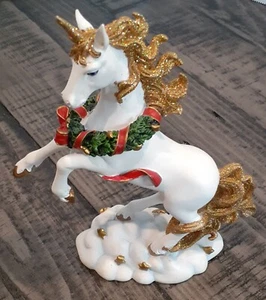 Noel Seasons Greetings Unicorn Figurine Rare with Gold Glitter Embellishments - Picture 1 of 8