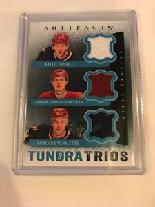 2013-14 ARTIFACTS TUNDRA TRIOS JERSEY BLUE #T3-VYE YANDLE VERMETTE EKMAN-LARSSON