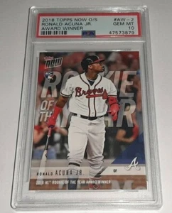 2018 Topps Now O/S #AW-2 Ronald Acuna ROY Award Winner Card Graded PSA 10 Mint - Picture 1 of 2