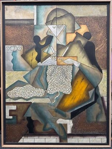 Tableau Laque sur panneau d'après Jean Metzinger - La Tricoteuse - 101 x 75 cm - Imagen 1 de 3