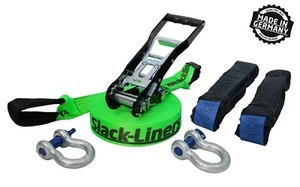Slackline Komplett-Set 6-Tlg 50mm breit - 25m lang - Neon Grün - Made in Germany - Bild 1 von 3
