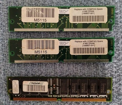 Vintage 72 Pin RAM Compaq PN. 129041-002 (8MB FPM) & 172707-002 (x2) (4mb EDO) - Image 1 of 3