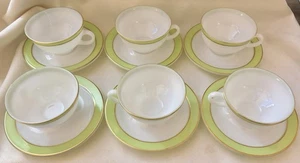Set of 6 Vintage Pyrex Key Lime & Gold Band Cups & Saucers Excellent Unused - Picture 1 of 5