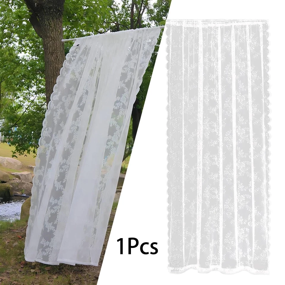 Rideaux en filet à fleurs en dentelle blanche, panneau de rideau de fenêtre - Immagine 1 di 1