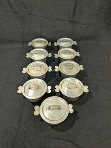 Lot Of 9 Vtg. French #10 Tin Charlotte Pots/ Molds W/Lids 2.25"Tall 4" Diameter - Picture 1 of 7