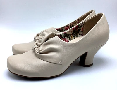 Hotter Donna Women's US 9 Leather Ivory Retro Style 40s 50s Court Shoes Bow - Image 1 of 4