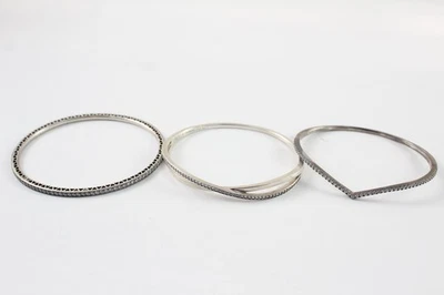 Pandora Sterling Silver Bangles Wishbone Radiant Heart Stone Set x 3 (42g) - Image 1 of 4