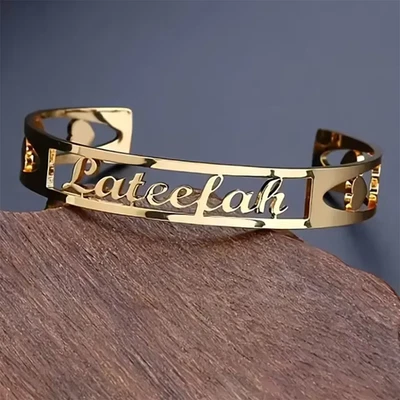 Custom Name Bracelet Adjustable Bangle Professionally Handcrafted Jewelry Women - Image 1 of 4
