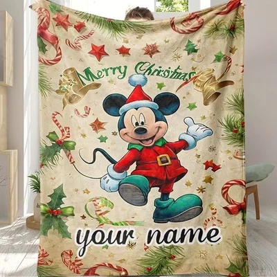 Personalized Funny Santa Mickey Mouse Merry Christmas Festive Winter Banket - Image 1 of 4