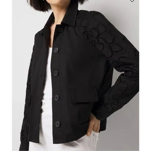White House Black Market bestickte Cargojacke Ösenärmel schwarz Gr. 14 - Bild 1 von 15