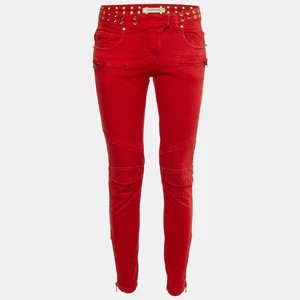 Pierre Balmain Red Denim Studded Slim Fit Jeans M/Waist 29" - Picture 1 of 6