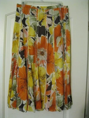 Coldwater Creek, M, NUEVO CON ETIQUETAS, Falda Corneada, Floral Naranja/Marrón/Amarillo/Verde Foto 1 de 4
