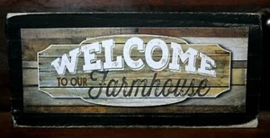 Welcome To Our Farmhouse Primitive Wooden Sign Block Shelf Sitter 2.5X5.5 - Picture 1 of 3
