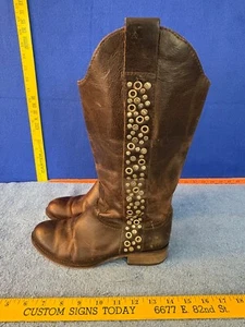 Spirit by Lucchese Dark Brown Leather Avery Grommet Riding Boots Women's 6.5M - Picture 1 of 22