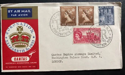 1953 New Zealand QE II Coronation First DAy Cover Queen Elizabeth 2 Qantas - Image 1 of 2
