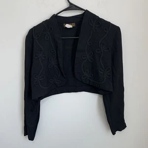 Vintage 80s Virgo II Blazer Jacket Size 10  Black Embroidered Floral USA Slip - Picture 1 of 5