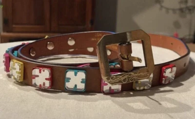 Cinturón de cuero Betsy Johnson Bling marrón tachonado demasiado afrutado estrás pequeño Foto 1 de 4