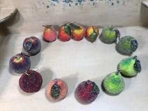 Vintage Artificial Faux Beaded Sugar Frosted Fruit Christmas Ornaments Decor - Picture 1 of 11