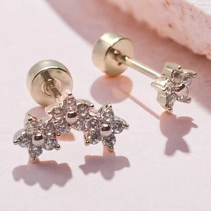 Sparkling Silver 3 Flower and 1 Flower Crystal Earrings Bright Women's Jewellery - Picture 1 of 4
