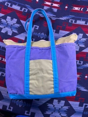 Vintage LL Bean Boat & Tote Canvas Bag Yellow Teal Purple Multi Color USA MADE - Image 1 of 4
