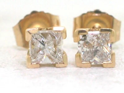 Paar Solitär Princess Diamant Ohrstecker 585 Gelbgold 14Kt 0,50ct Wesselton Si - Bild 1 von 4
