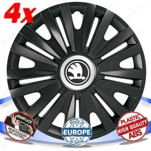 SET OF 4 WHEEL STUDS WHEEL COVERS 16 ROYAL BLACK CAPS FOR ŠKODA OCTAVIA - Picture 1 of 3