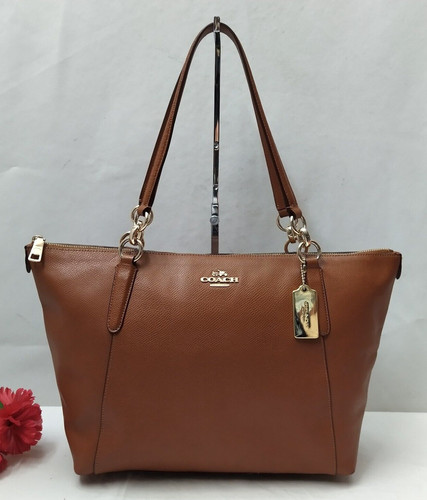 Borsa Coach Ava in pelle marrone doppia catena manici chiusura cerniera tote bag