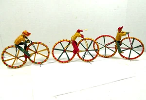 vintage lot 3 hand woven palm frond souvenir folk art bicycle riders cyclists - Picture 1 of 19