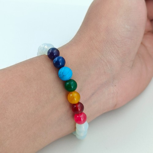 VALENTINO 7 Chakra Perline Opalite Naturale Fatto a Mano Guarigione Reiki Yoga Meditazione