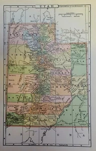 UTAH MAP c. 1893 7.5" x 10.75" From Vintage Atlas  - Picture 1 of 3