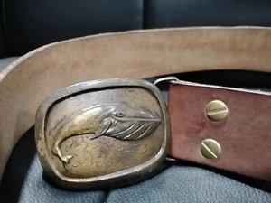 Vintage Blue Whale Belt Buckle, 1977 Indiana Metal Craft  With Leather Belt - Picture 1 of 11